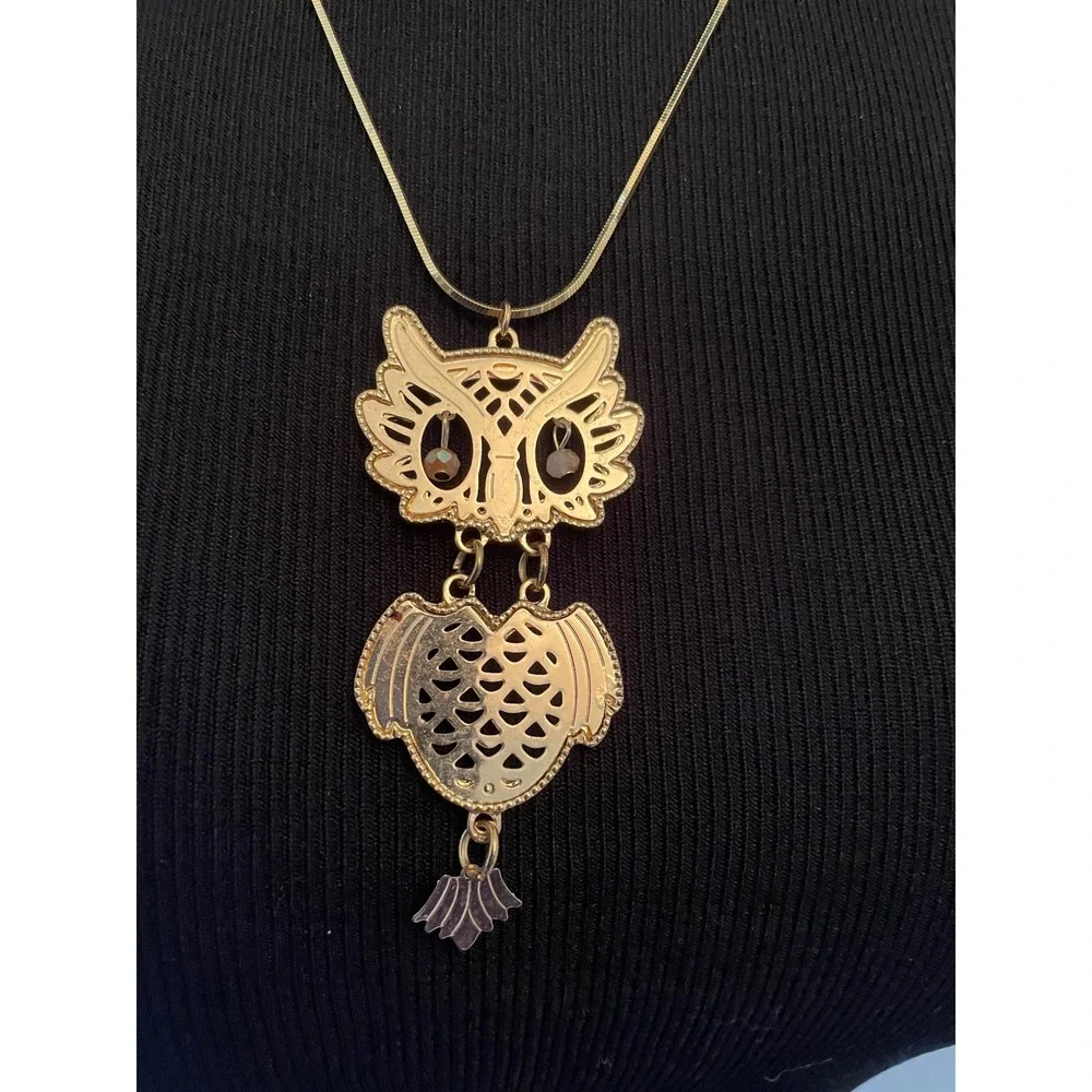 Danecraft Gold‎ Tone Sterling Silver Articulated Owl Pendant Necklace 18 Inch
